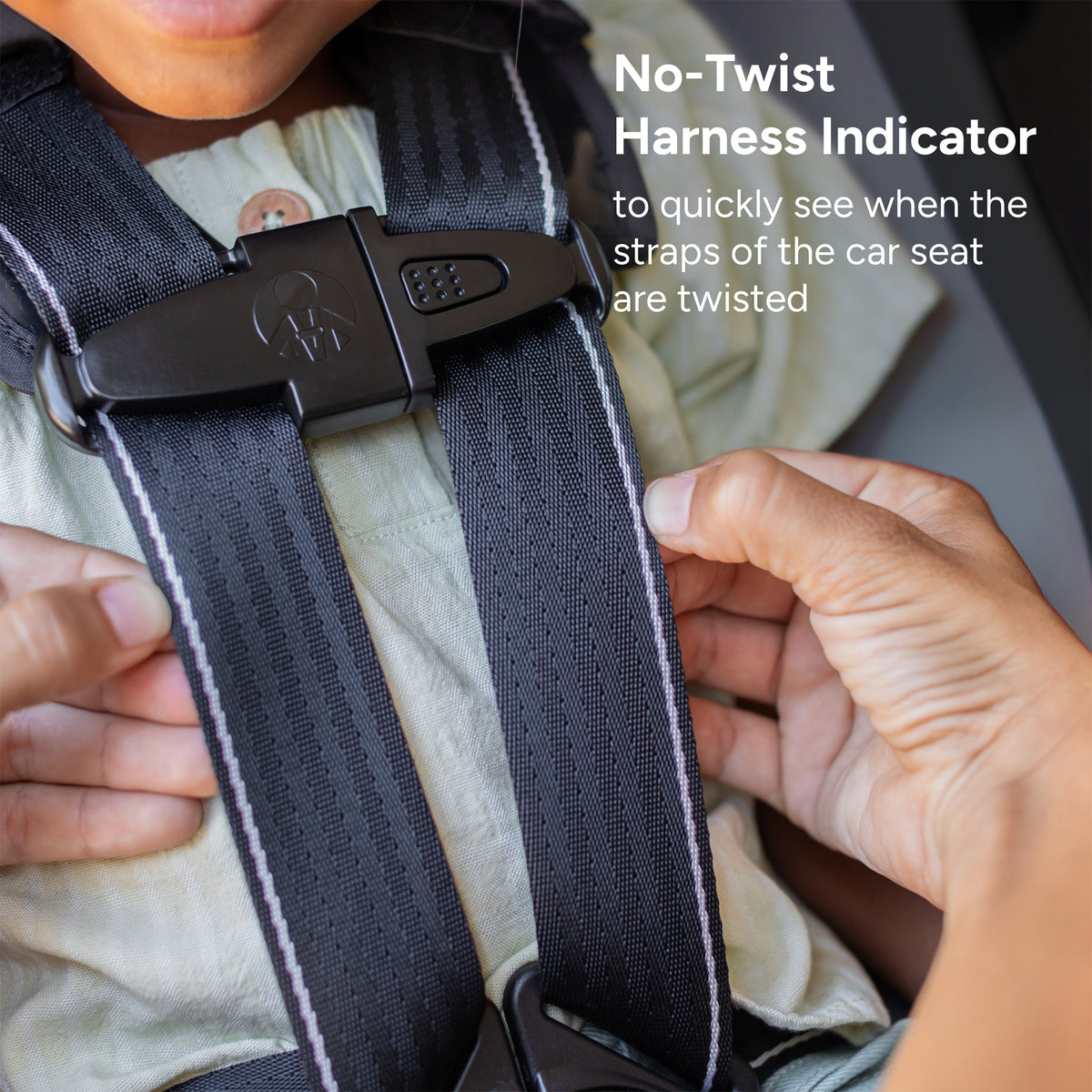 Baby Trend Journey 4-in-1 Convertible Car Seat no-twist harness indicator to quickly see when the straps of the car seat are twisted
