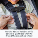 Load image into gallery viewer, No twist harness indicator allows parents to quickly see when the straps of the car seat are twisted of the Baby Trend Cover Me 4-in-1 Convertible Car Seat