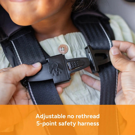 Adjustable no rethread 5 point safety harness on the Baby Trend Cover Me 4-in-1 Convertible Car Seat 