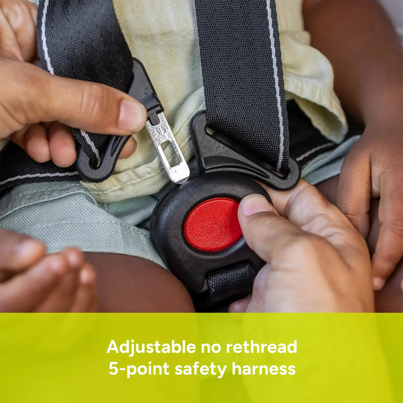 Adjustable no rethread 5 point safety harness on the Baby Trend Cover Me 4-in-1 Convertible Car Seat