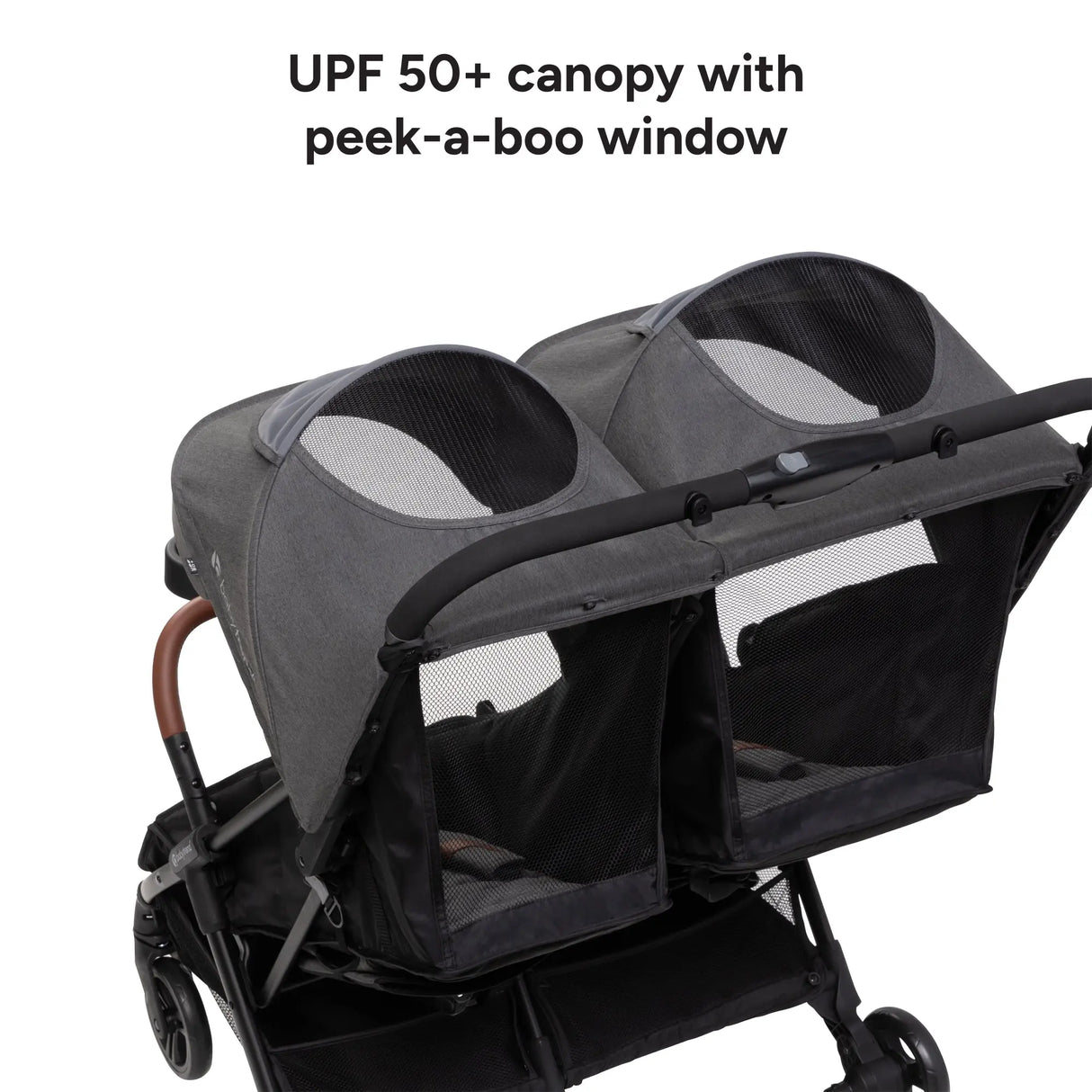 Baby Trend York Compact Side-By-Side Double Stroller with UPF 50+ canopy and peek-a-boo window 