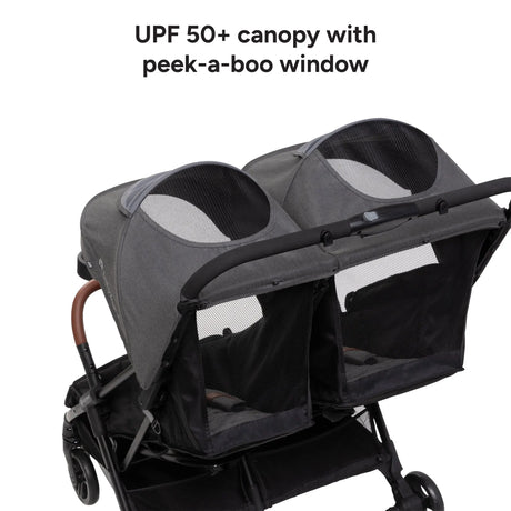Baby Trend York Compact Side-By-Side Double Stroller with UPF 50+ canopy and peek-a-boo window 
