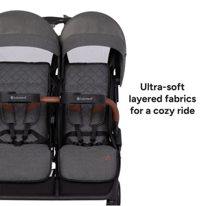 Baby Trend York Compact Side-By-Side Double Stroller with ultra-soft layered fabrics for a cozy ride