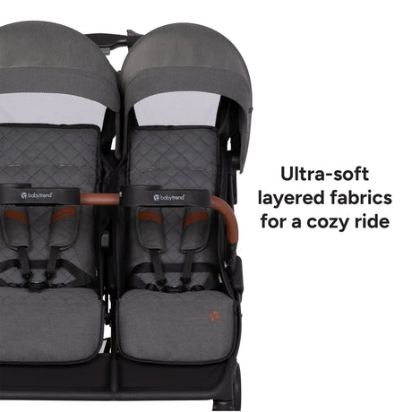 Baby Trend York Compact Side-By-Side Double Stroller with ultra-soft layered fabrics for a cozy ride