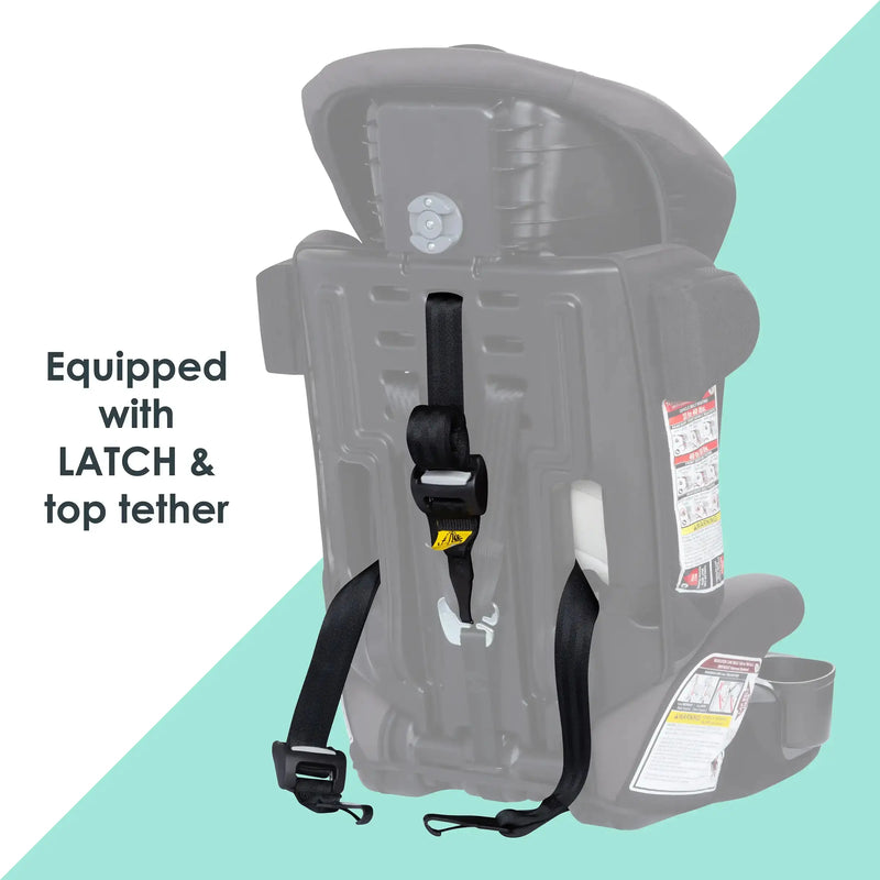 Baby Trend Hybrid Combination Booster Car Seat equipped with latch and top tether for safely vehicle installation