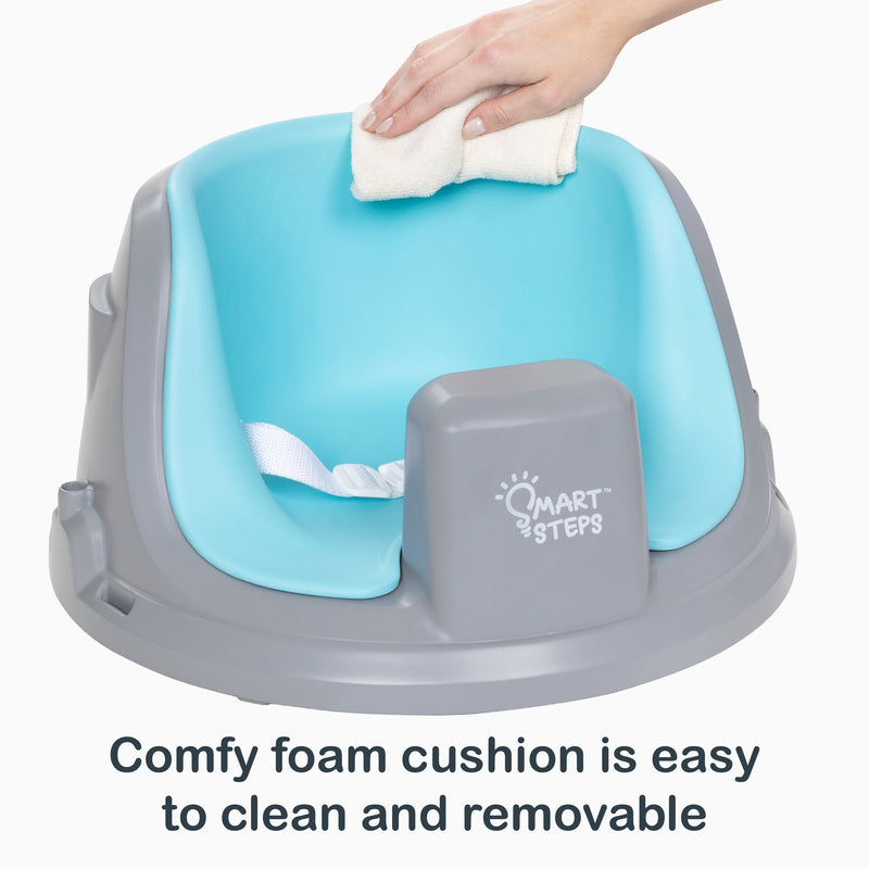 Comfy foam cushion is easy to clean and removable from the Smart Steps by Baby Trend Explore N’ Play 5-in-1 Activity to Booster Seat