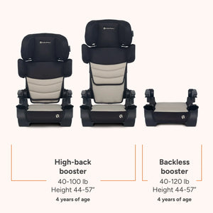Tova SLIM 2-in-1 Booster Seat three position modes and the weight requirement