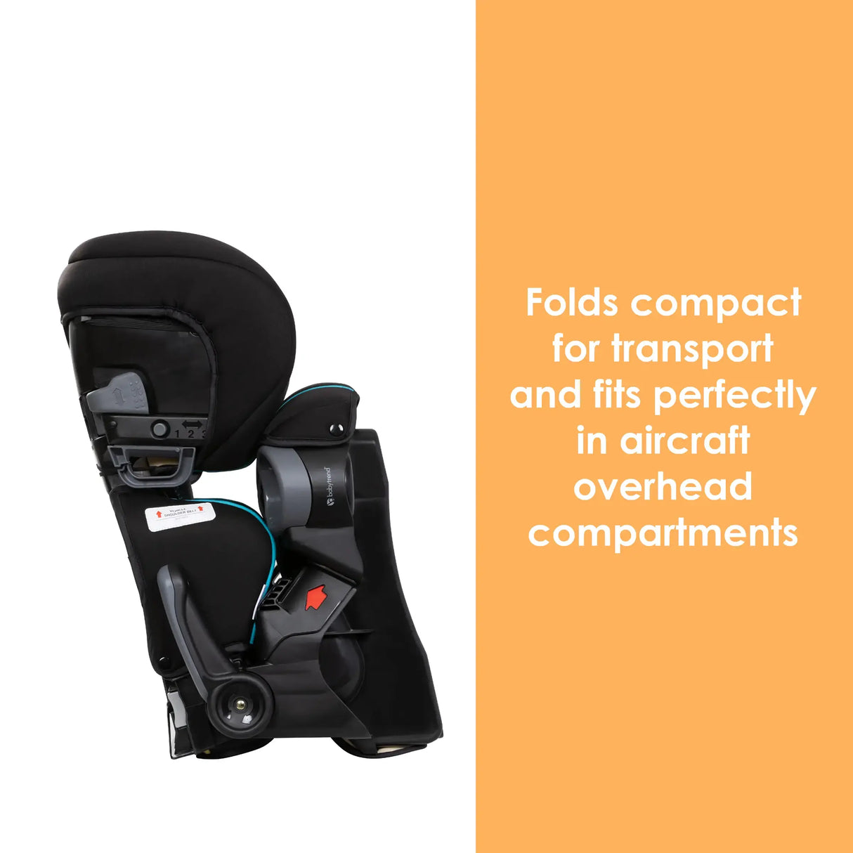 Baby Trend PROtect 2-in-1 Folding Booster Car Seat folds compact for transport and  fits perfectly in  aircraft overhead  compartments