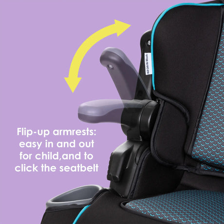 Baby Trend PROtect 2-in-1 Folding Booster Car Seat flip-up armrests: easy in and out for child, and to click the seatbelt  