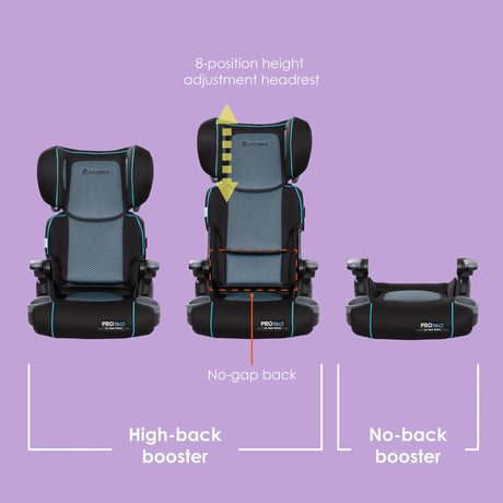 Baby Trend PROtect 2-in-1 Folding Booster Car Seat has high-back booster and no-back booster seat modes