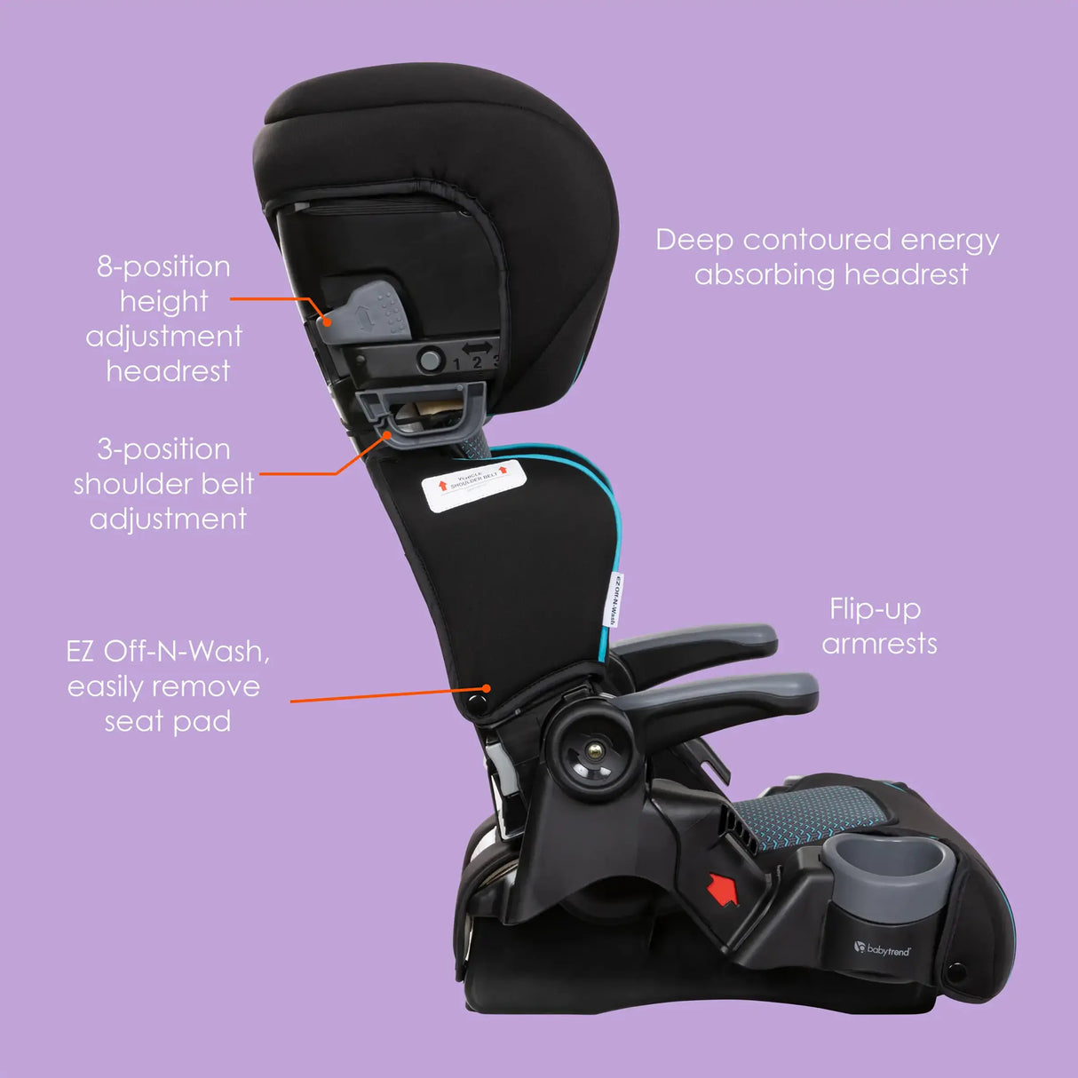 Baby Trend PROtect 2-in-1 Folding Booster Car Seat has a lot of features like deep contoured energy absorbing headrest, headrest height adjustment, and flip up armrest