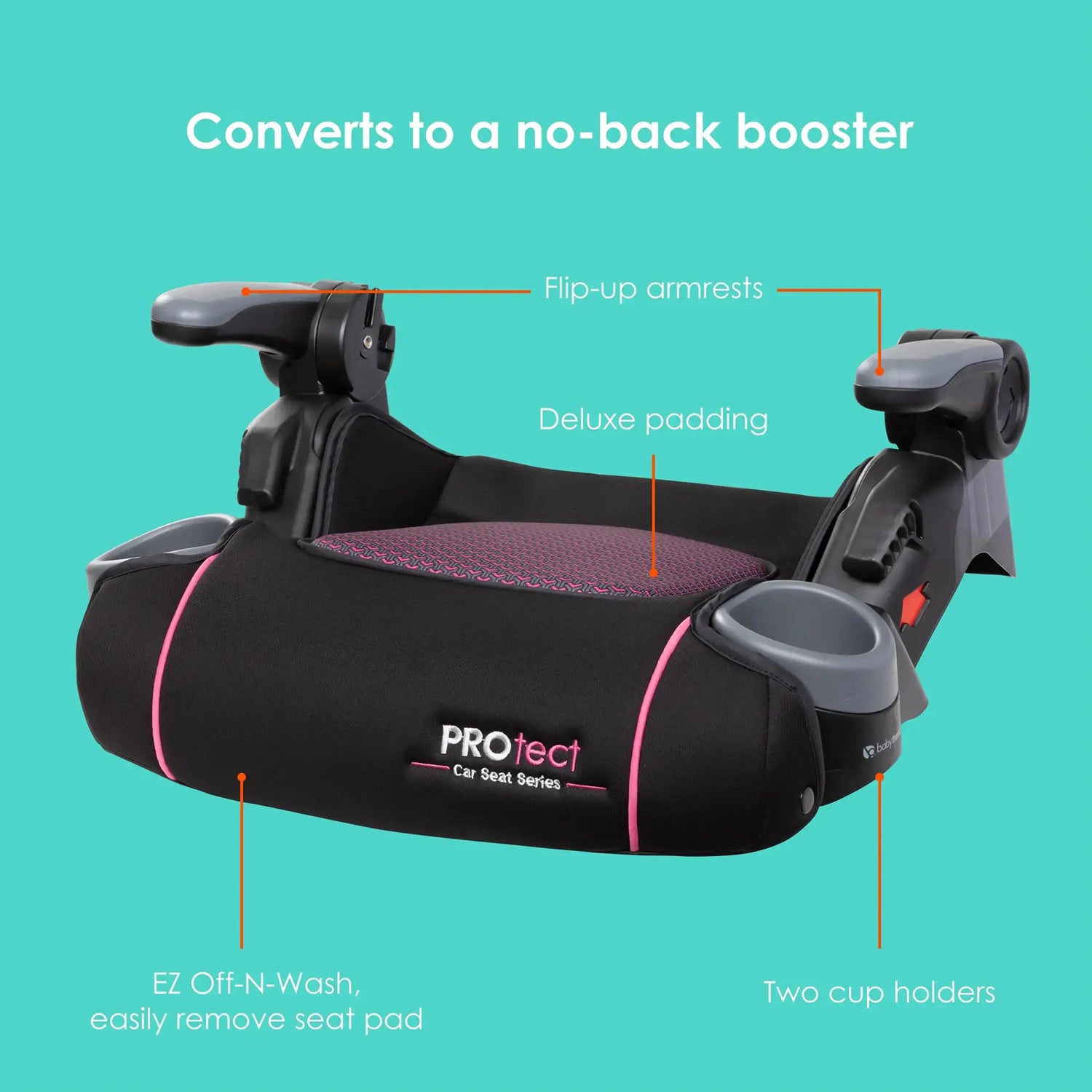 Baby Trend PROtect 2-in-1 Folding Booster Car Seat in Pink Tech
