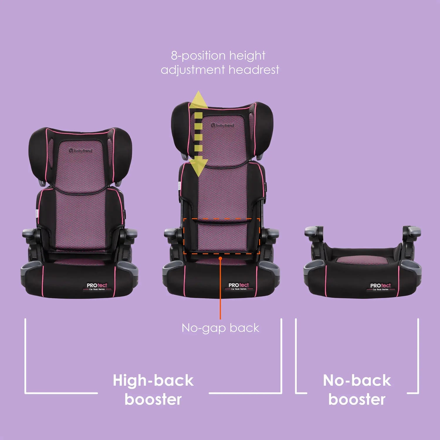 Baby Trend PROtect 2-in-1 Folding Booster Car Seat in Pink Tech