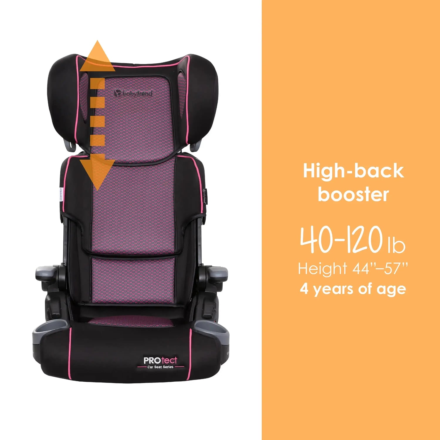 Baby Trend PROtect 2-in-1 Folding Booster Car Seat in Pink Tech