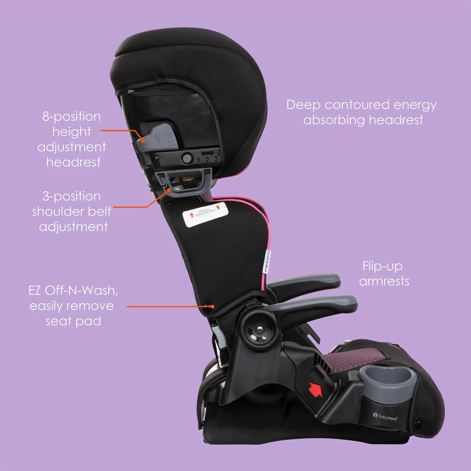 Baby Trend PROtect 2-in-1 Folding Booster Car Seat in Pink Tech