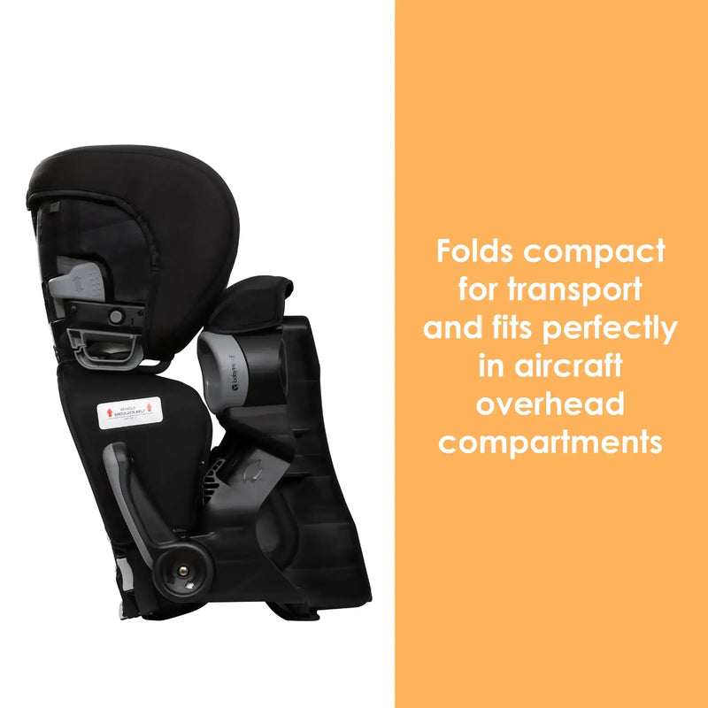 Baby Trend PROtect 2-in-1 Folding Booster Car Seat folds compact for transport and fits perfectly in aircraft overhead