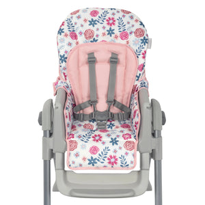 Baby Trend Sit Right 2.0 3-in-1 High Chair front view with five point safety harness and seat pad