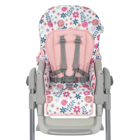 Baby Trend Sit Right 2.0 3-in-1 High Chair front view with five point safety harness and seat pad