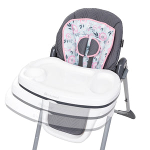 Top view of the Baby Trend Tot Spot 3-in-1 High Chair with the tray in three positions
