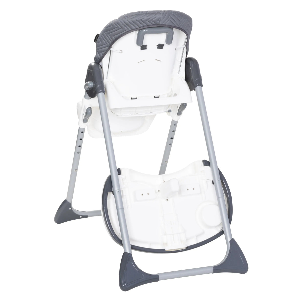 Back view of the Baby Trend Tot Spot 3-in-1 High Chair with the tray in storage