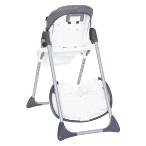 Back view of the Baby Trend Tot Spot 3-in-1 High Chair with the tray in storage