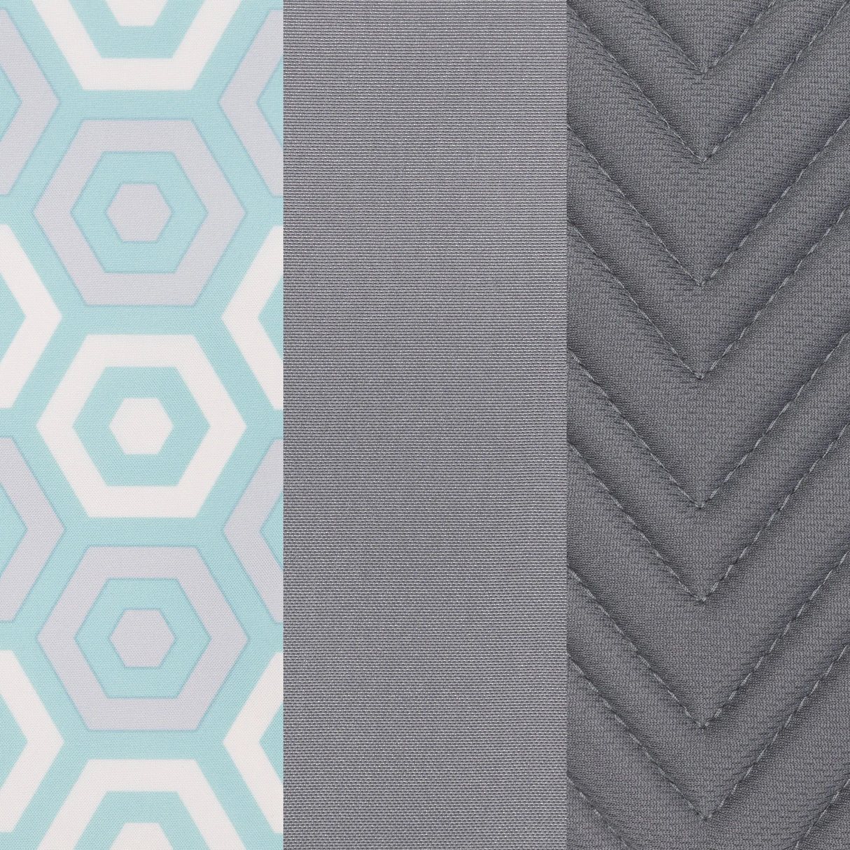 Baby Trend Tot Spot 3-in-1 High Chair blue hexagon pattern and grey fabric