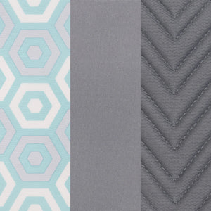 Baby Trend Tot Spot 3-in-1 High Chair blue hexagon pattern and grey fabric