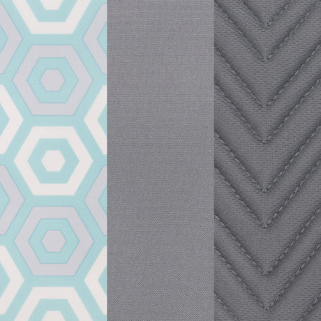 Baby Trend Tot Spot 3-in-1 High Chair blue hexagon pattern and grey fabric