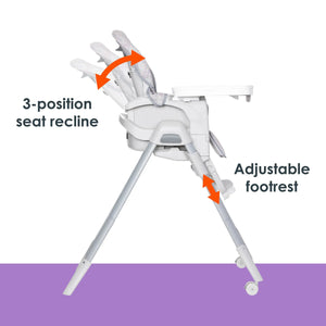 Baby Trend Everlast 7-in-1 High Chair 3 position seat recline and adjustable footrest