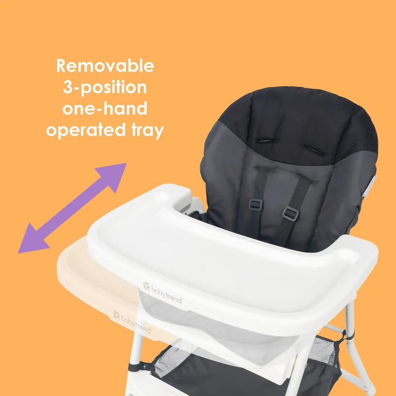 Baby Trend Flat Fold High Chair removable 3 position one hand operated tray