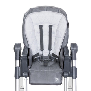 Front view of the 7-In-1 Feeding Center High Chair seat five point safety harness and seat pad
