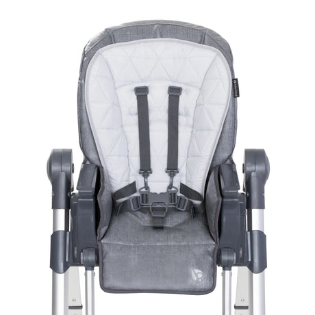 Front view of the 7-In-1 Feeding Center High Chair seat five point safety harness and seat pad