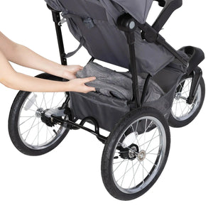 Extra large storage basket on the Baby Trend Journey Jogger Stroller