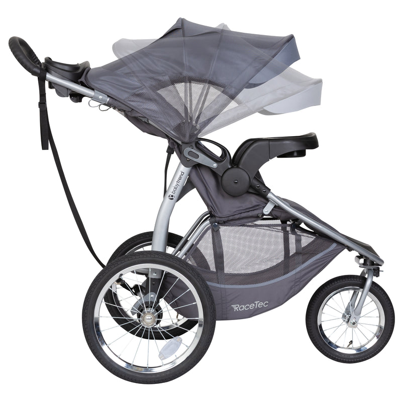 Side view of the adjustable canopy on the Baby Trend Expedition Race Tec Jogger