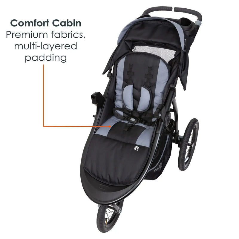 Baby Trend Expedition Race Tec Plus Jogger Stroller includes comfort cabin, premium fabrics, muti-layered padding