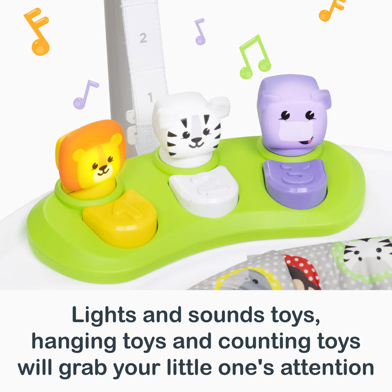 Lights and sounds toys, hanging toys and counting toys will grab your little one's attention from the Smart Steps My First Jumper