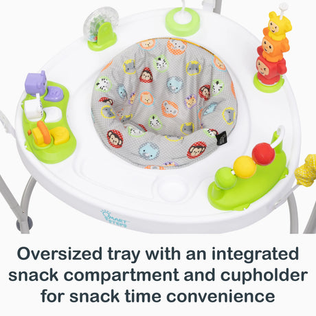 Oversized tray with an integrated snack compartment and cupholder for snack time convenience from the Smart Steps My First Jumper