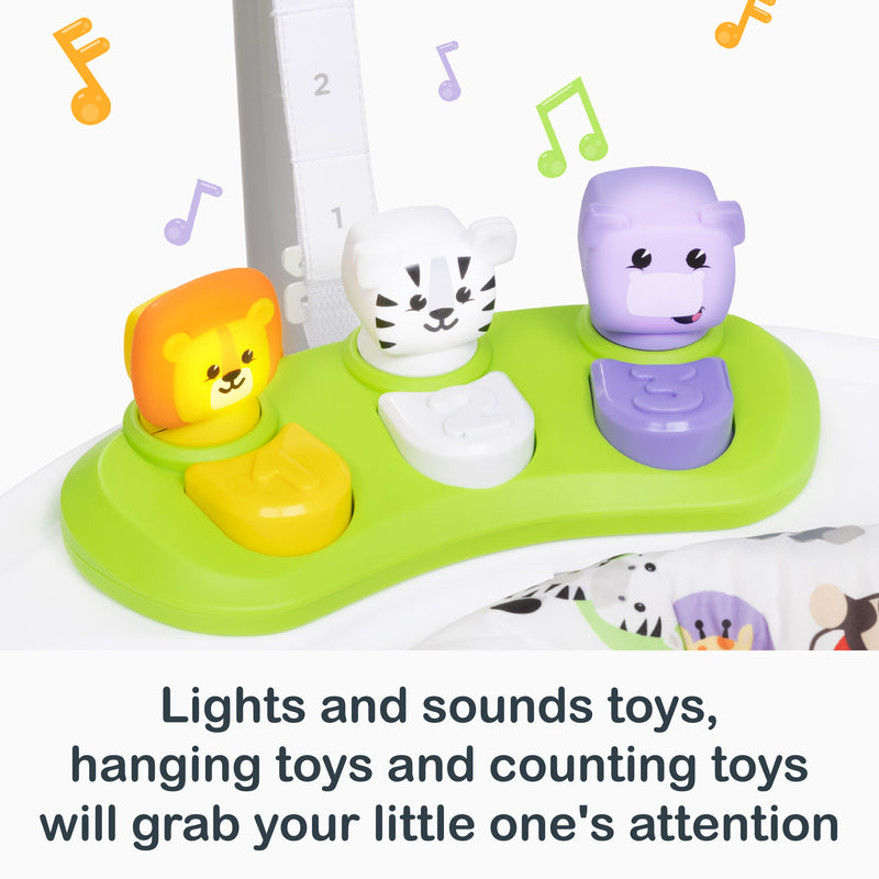 Lights and sounds toys, hanging toys and counting toys will grab your little one's attention from the Smart Steps My First Jumper