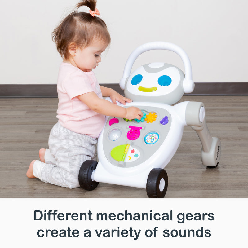 Different mechanical gears create a variety of sounds on the Smart Steps Buddy Bot 2-in-1 Push Walker