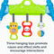 Three hanging toys promote cause and effect skills and encourage interactions from the Smart Steps by Baby Trend, Jammin’ Gym with Play Mat