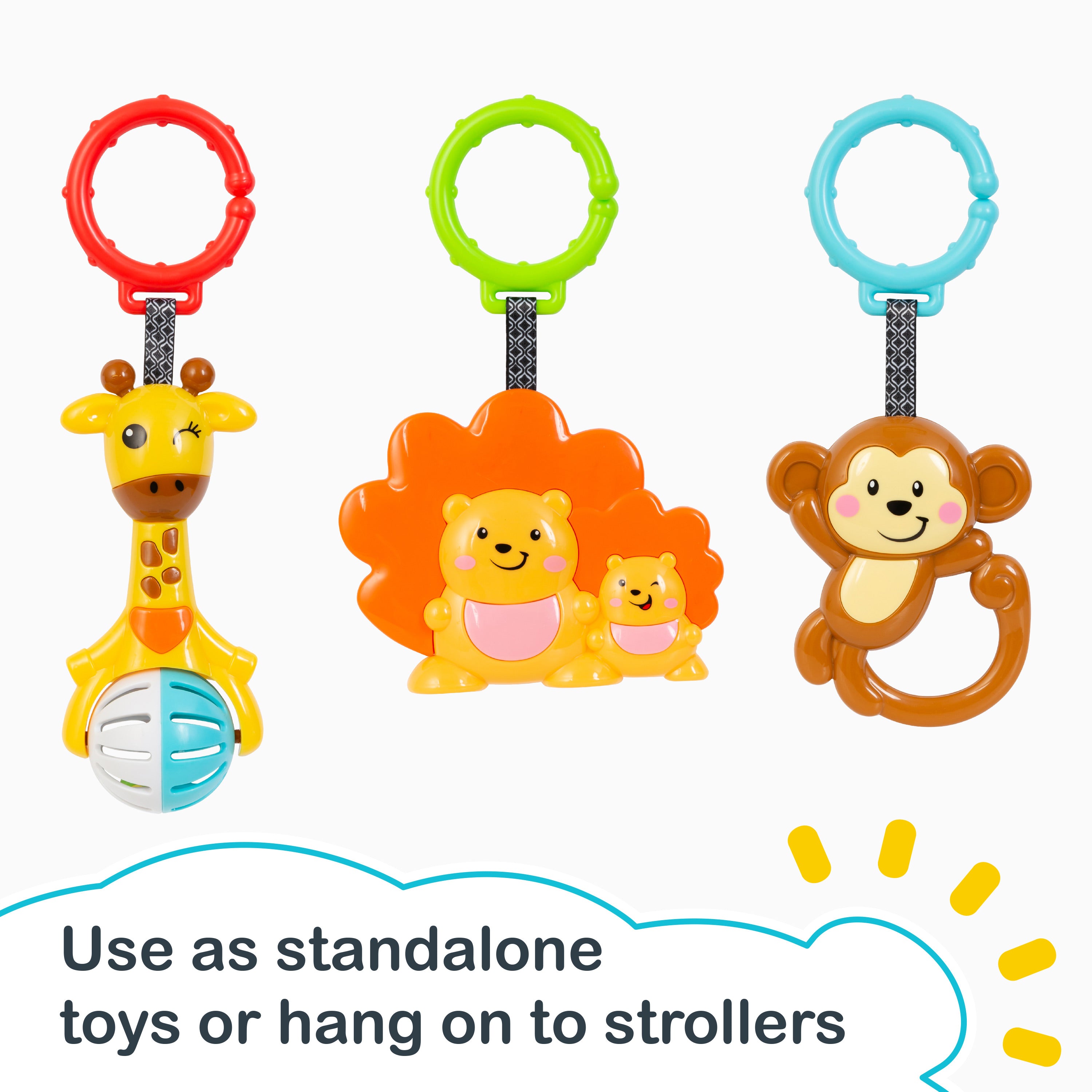 Set of 3 Fisher Price Infant Baby Wrist Rattle Clip On Toys Lion Key  Elephant 4