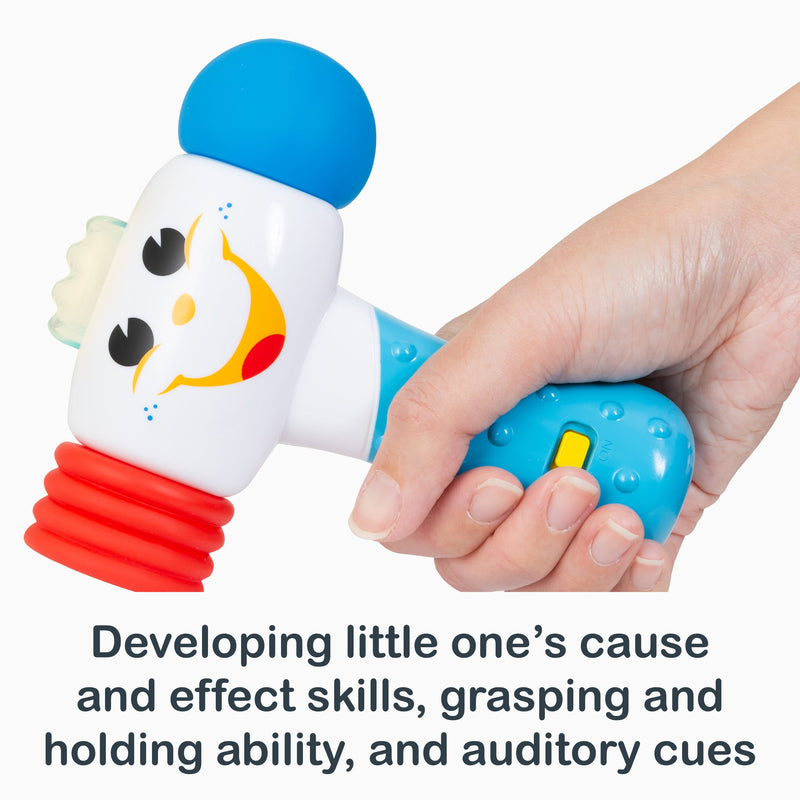 Developing little one's cause and effect skills, grasping and holding ability, and auditory cues from the Smart Steps Happy Hammer