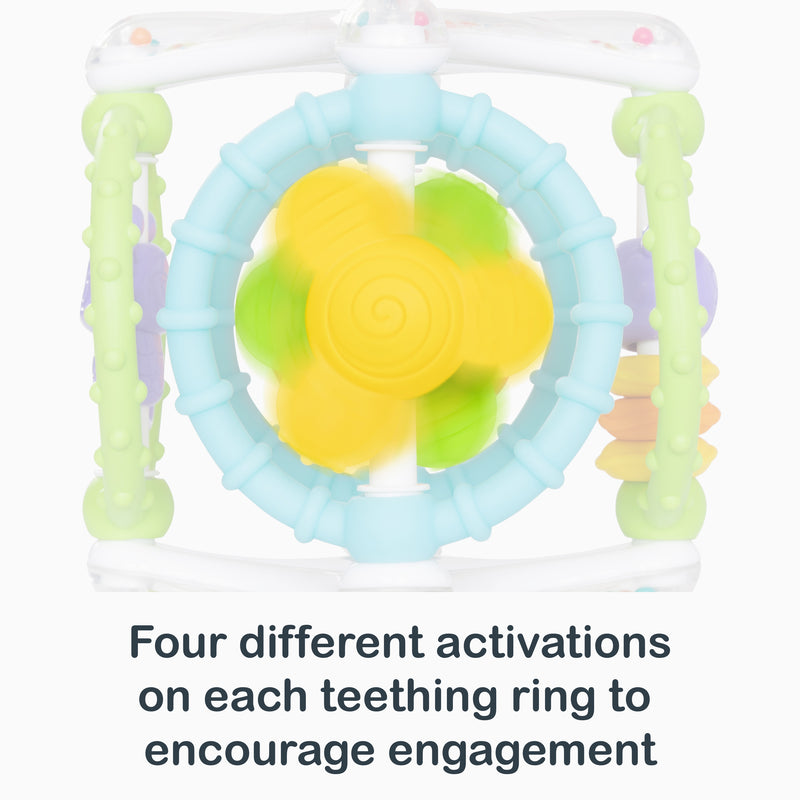 Four different activations on each teething ring​ to  encourage engagement from the Smart Steps Grab N' Spin Rattle and Teether