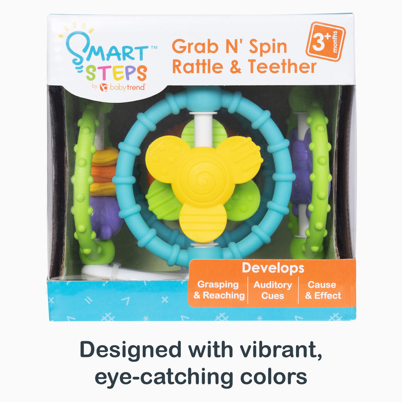 Designed with vibrant, eye-catching colors​ from the Smart Steps Grab N' Spin Rattle and Teether