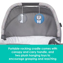 Load image into gallery viewer, Baby Trend Portable Rocking Lounger comes with canopy and carry handle and two plush hanging toys