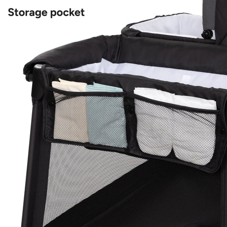 Baby Trend Willow Nursery Center Playard storage pocket with diapers and towels