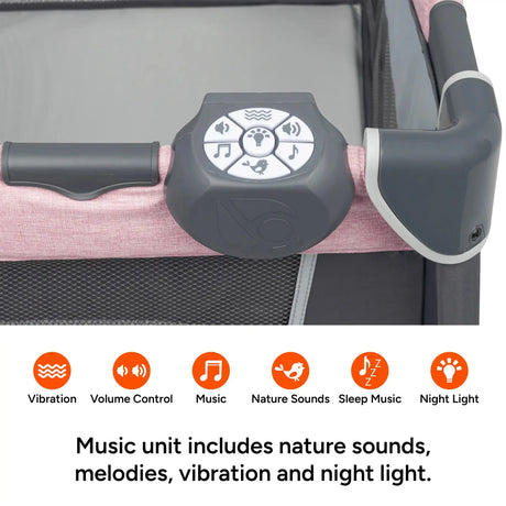 Baby Trend Simply Smart Nursery Center Playard music unit includes sounds and vibration