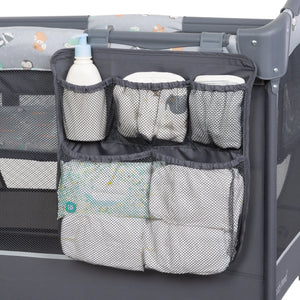 Front view of the storage compartments on the Baby Trend EZ Rest Playard