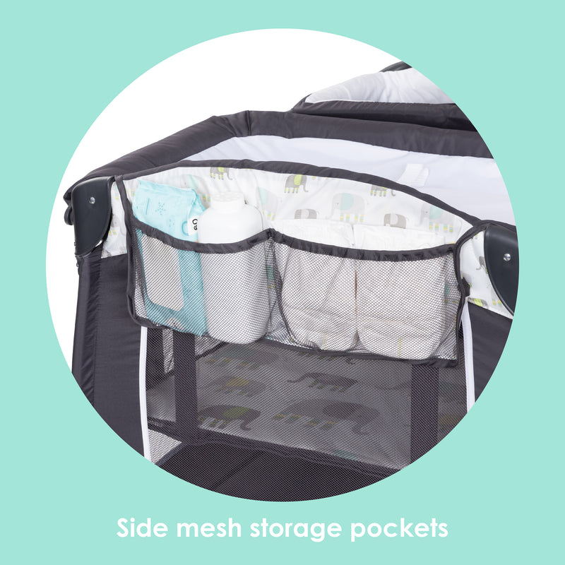 Baby Trend Lil' Snooze Deluxe II Nursery Center Playard side mesh storage pockets