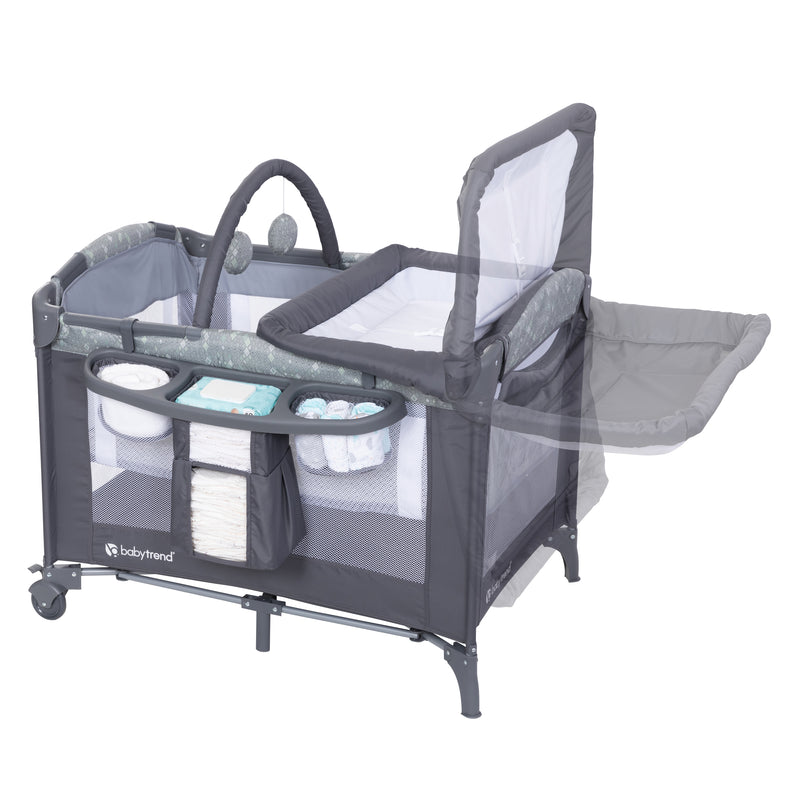 Flip away changing table on the Baby Trend EZ Rest Deluxe Nursery Center Playard